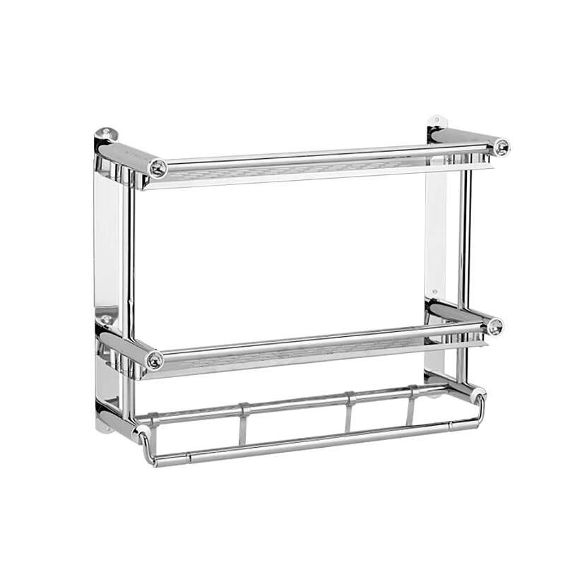 Підвісна 2-ярусна настінна полиця Light Shelf 40х38х15см для ванної кімнати з нержавіючої сталі LS-7824 Silver