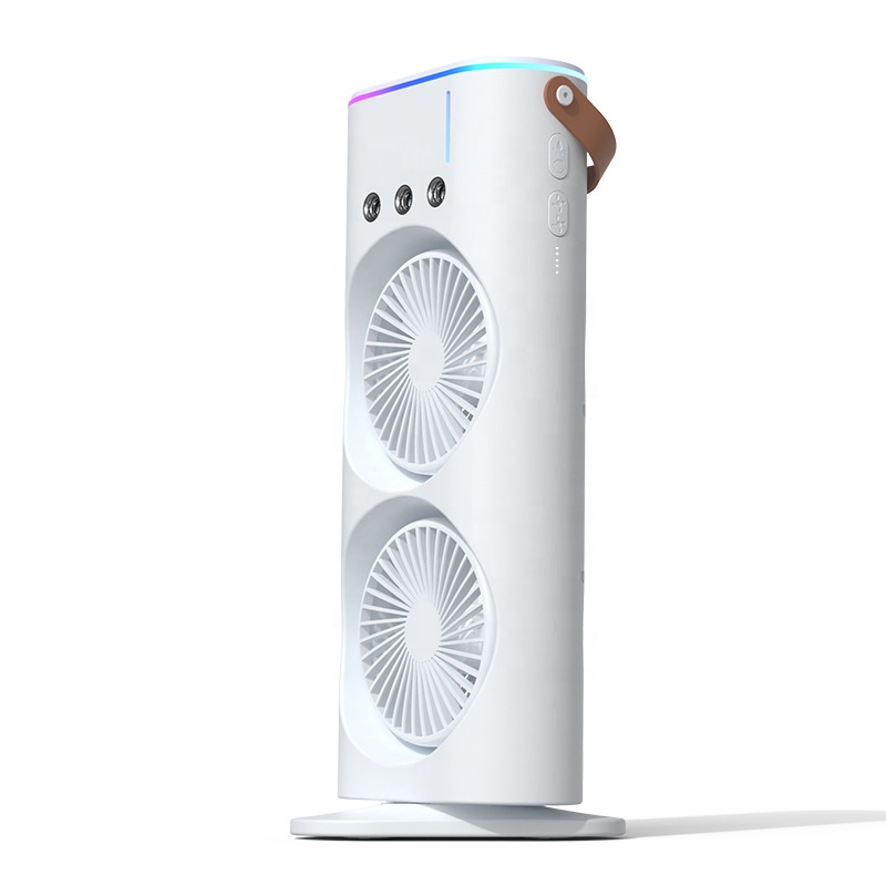 Портативний USB вентилятор-зволожувач з автоповоротом та LED підсвічуванням дворівневий Mini Fan MF-2185 White