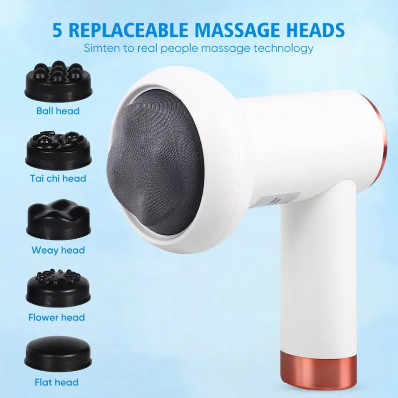 Багатофункціональний портативний ручний масажер End-Sense для всього тіла з 5 насадками W44 1200мАч White