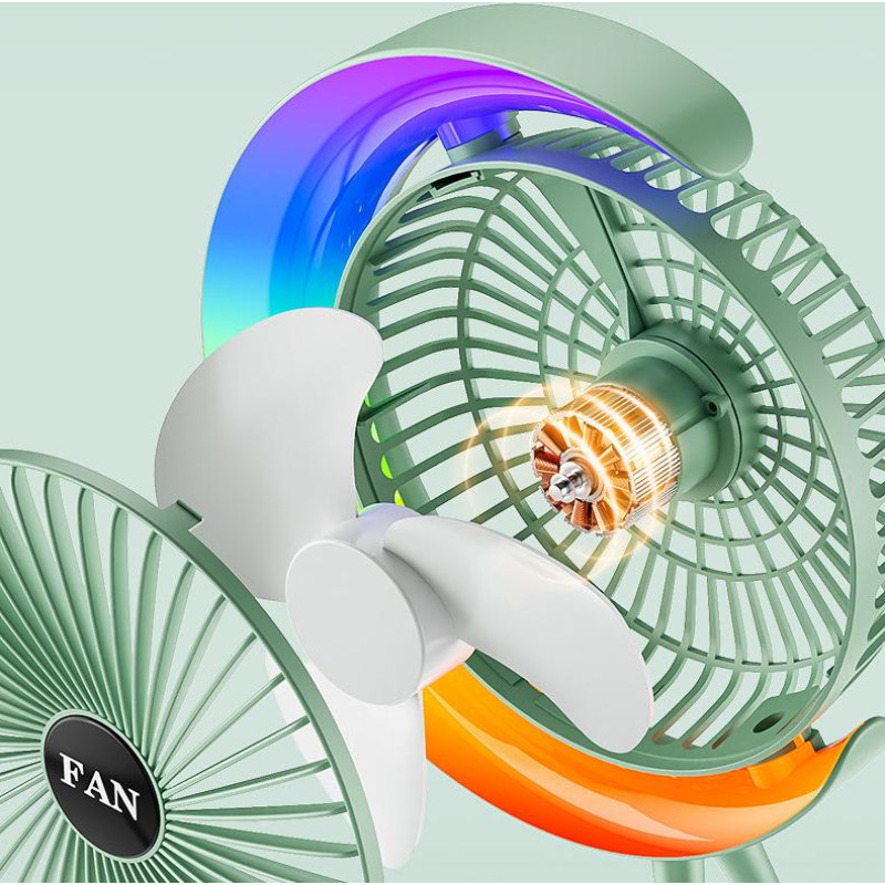 Портативний вентилятор акумуляторний зі зволожувачем повітря TYPE-C 180° з LED RGB підсвічуванням Mini Fan MF-2184 Green