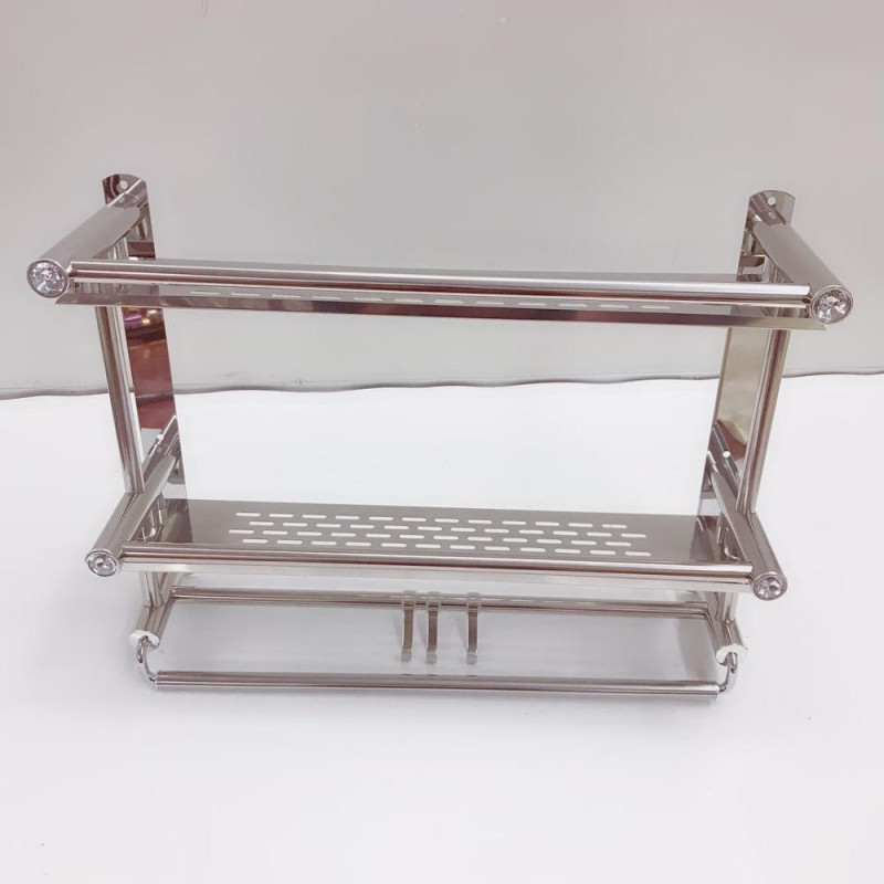 Підвісна 2-ярусна настінна полиця Light Shelf 40х38х15см для ванної кімнати з нержавіючої сталі LS-7824 Silver