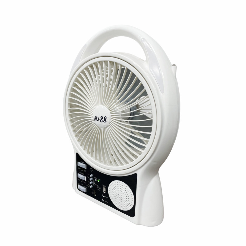 Портативний акумуляторний вентилятор 8" Bluetooth, USB з радіо та сонячною батареєю та 2 LED лампи N288 White