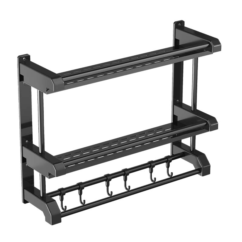 Настенная полка Light Shelf для ванной комнаты 40х38см 2 яруса с вешалкой для полотенец LS-7820 Black