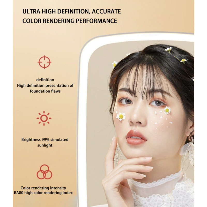 Складне дзеркало для макіяжу сенсорне з LED підсвічуванням на акумуляторі Beauty Mirror BM-0912 White