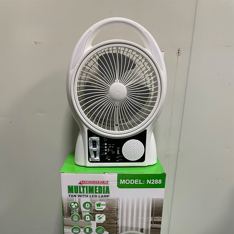 Портативний акумуляторний вентилятор 8" Bluetooth, USB з радіо та сонячною батареєю та 2 LED лампи N288 White