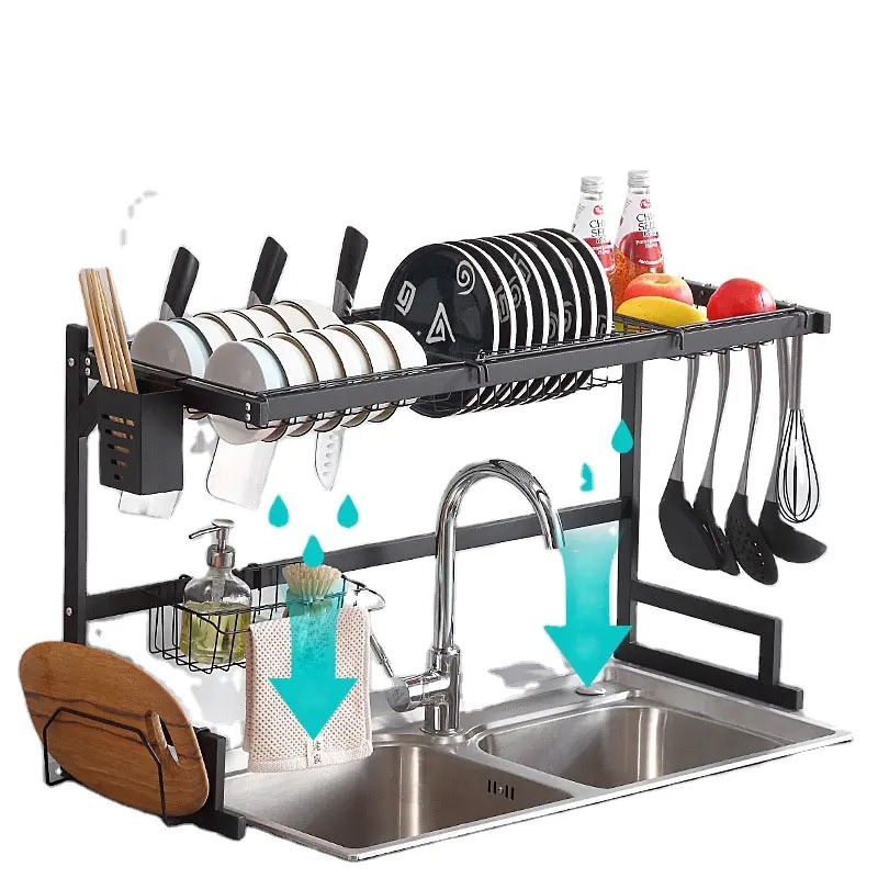 Настільна сушка органайзер для посуду Dish Dryer з нержавіючої сталі 65х52х32см Black