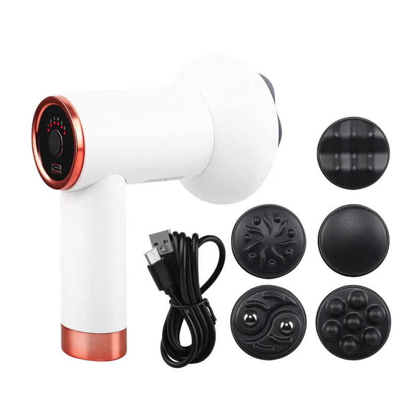 Багатофункціональний портативний ручний масажер End-Sense для всього тіла з 5 насадками W44 1200мАч White