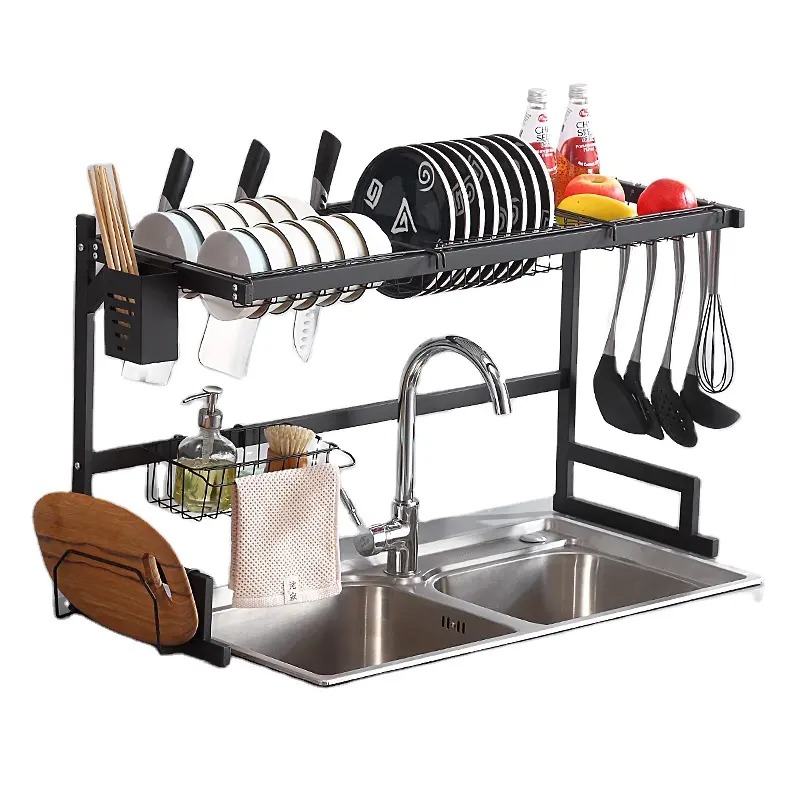 Настільна сушка органайзер для посуду Dish Dryer з нержавіючої сталі 65х52х32см Black