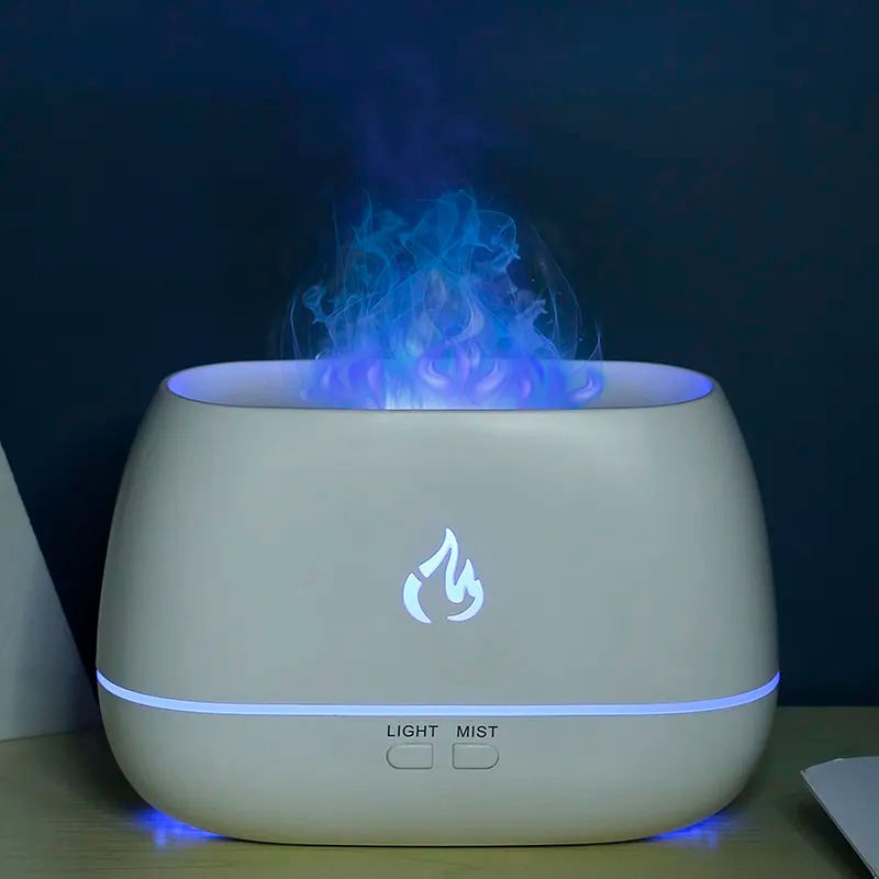 Ультразвуковий зволожувач повітря 200мл з ефектом полум'я RGB LED 7 кольорів 6Вт White