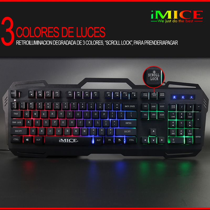 Провідна ігрова USB клавіатура з LED підсвічуванням чотирма основними кольорами одночасно iMICE AK-400 Black