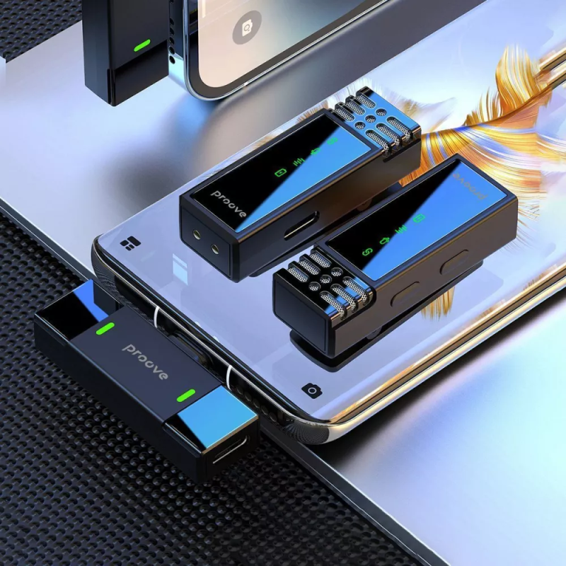 Бездротовий петличний мікрофон 2шт. для телефона Type-C потужний всеспрямований Proove Record Black