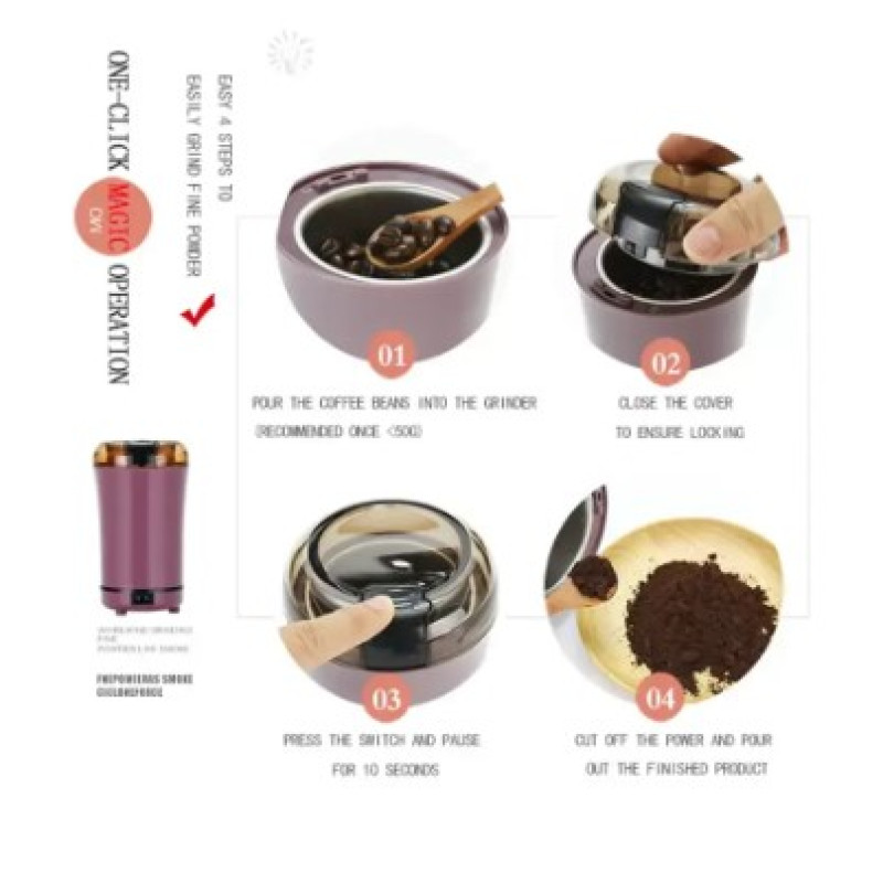 Міні електрична кавомолка для кофе на 150Вт із нержавіючої сталі Violet