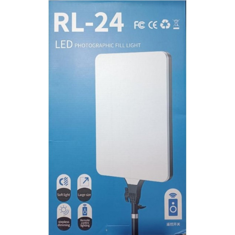 LED лампа прямокутна для фото та відео зі штативом 2,1 м та пультом 47х28х3 см регулювання яскравості RL-24 White
