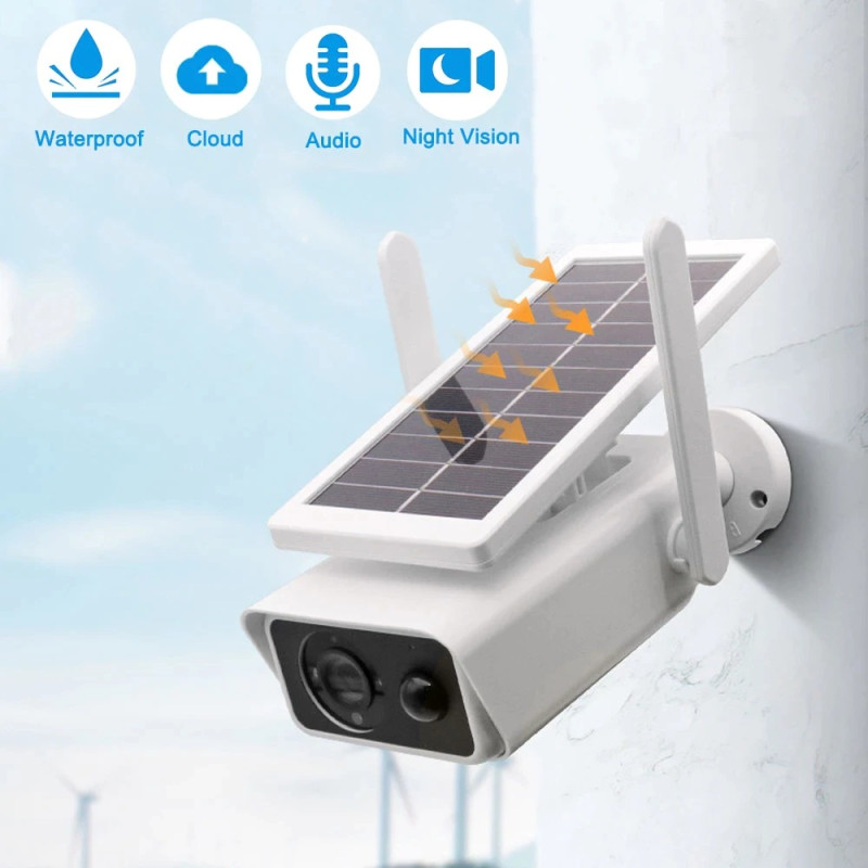 Камера відеоспостереження вулична не поворотна з сонячною панеллю WIFI Solar ABQ-Q1 2MP FHD-Contains two 18650 batteries Білий