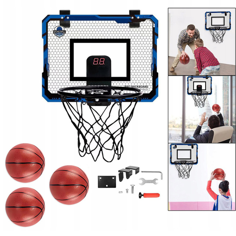Баскетбольное кольцо 25 см на щите 46-30,5 см с электронным звуковым табло, мячом и насосом