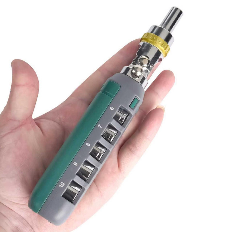 Ручна викрутка поворотна 14 в 1 з тріскачкою і насадками SM-5512 Green