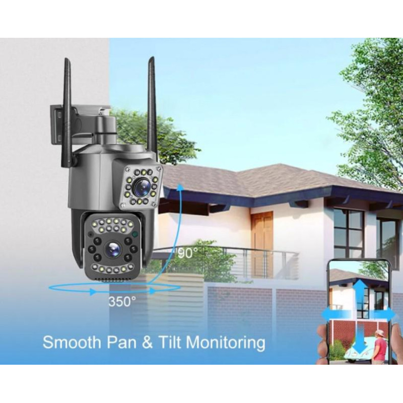 Вулична поворотна IP камера 4G/Wi-Fi з двома лінзами 4 Мп з цифровим зумом і мікрофоном SC03 V380pro Black