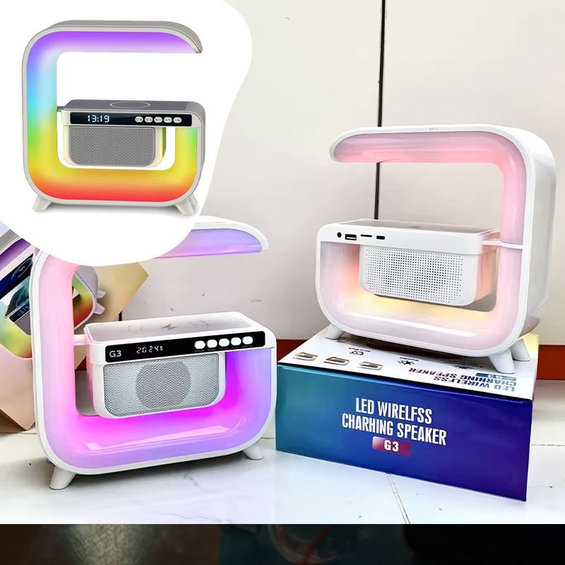 Акумуляторний нічник LED світильник RGB з бездротовою зарядкою 15W і вбудованою Bluetooth колонкою з Радіо G-3 White