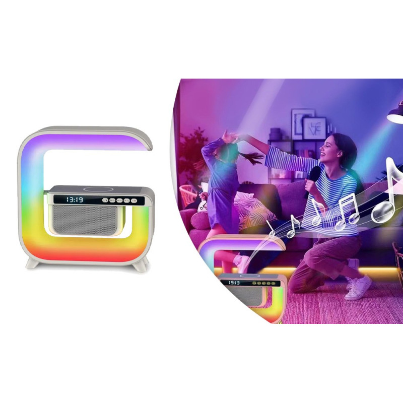 Акумуляторний нічник LED світильник RGB з бездротовою зарядкою 15W і вбудованою Bluetooth колонкою з Радіо G-3 White
