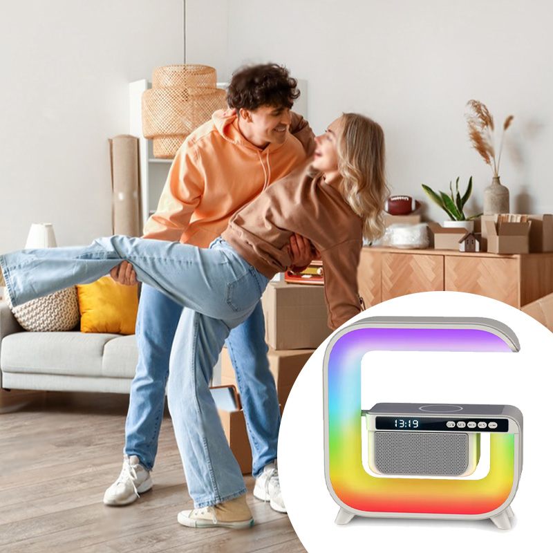 Акумуляторний нічник LED світильник RGB з бездротовою зарядкою 15W і вбудованою Bluetooth колонкою з Радіо G-3 White