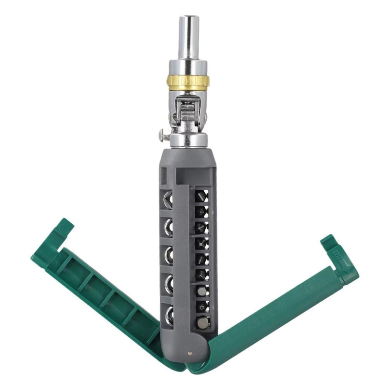 Ручна викрутка поворотна 14 в 1 з тріскачкою і насадками SM-5512 Green