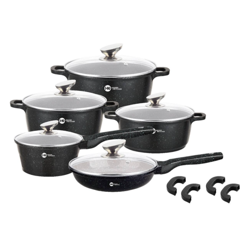 Набір посуду Higher Kitchen 14 предметів з антипригарним покриттям (HK-305) Набір каструль Black