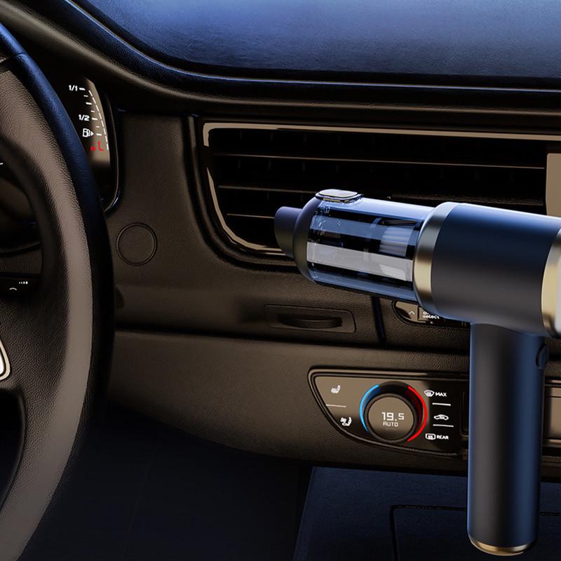 Портативний автомобільний пилосос 50Вт TYPE-C на аккамуляторі 2000 mAh з насадками і сумкою HELLOLEIBOO T-132 Black+Gold