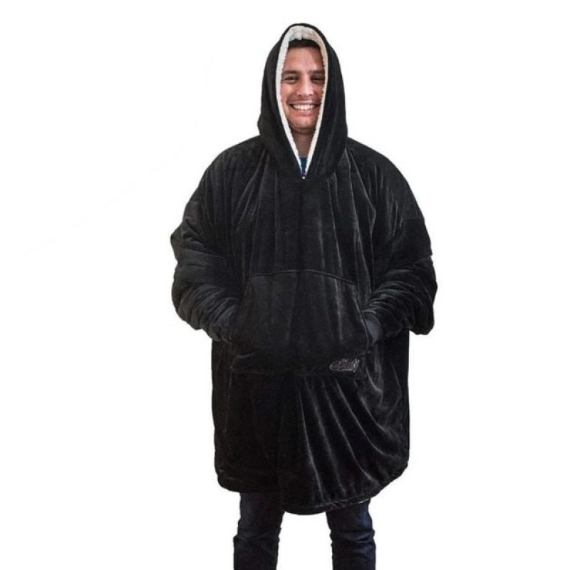 Толстовка плед з капюшоном і рукавами Huggle Hoodie теплий халат худі оверсайз Black