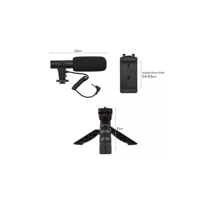 Набір блогера 4в1 Тринога з фіксатором для телефона, Bluetooth кнопкою та LED підсвіткою Black