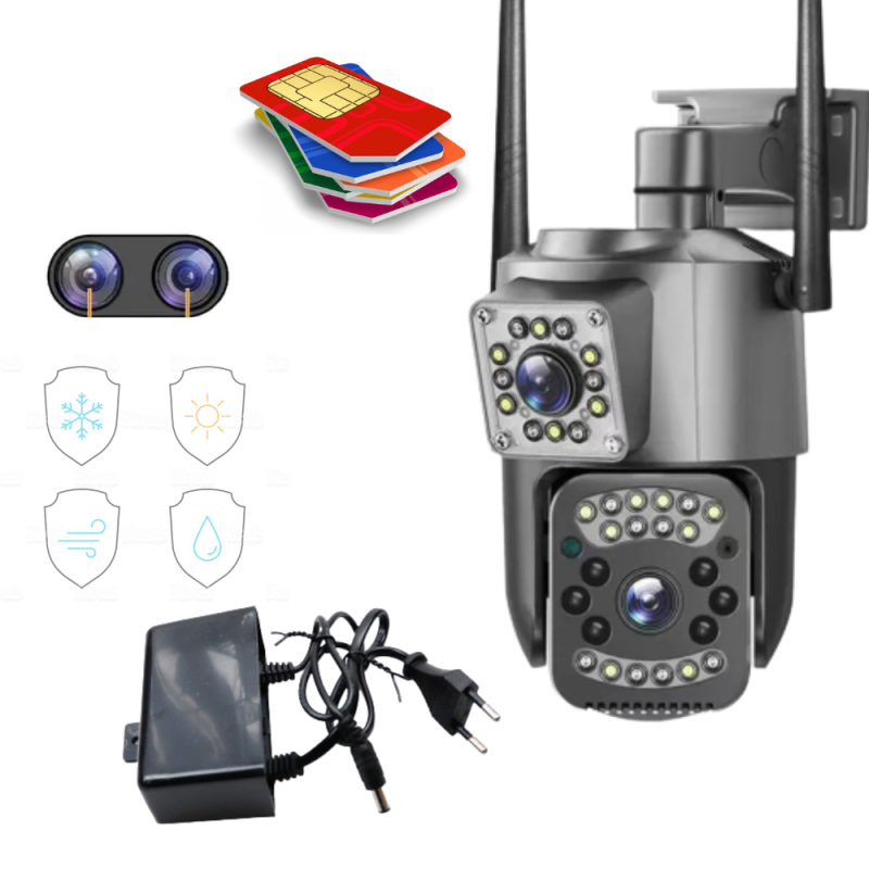 Вулична поворотна IP камера 4G/Wi-Fi з двома лінзами 4 Мп з цифровим зумом і мікрофоном SC03 V380pro Black