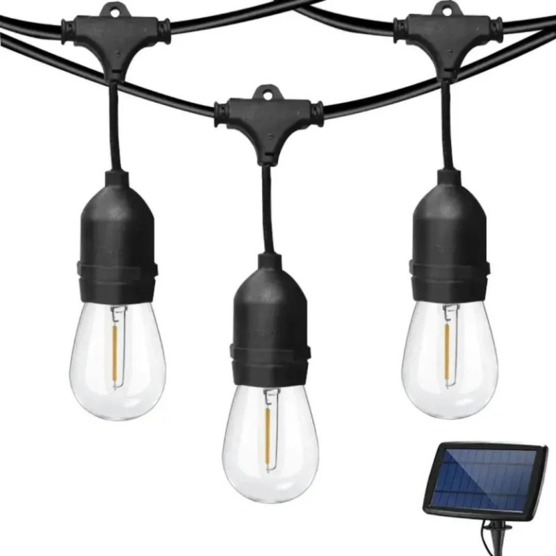 Гірлянда вулична з сонячною панеллю і ретро лампами 5м 10ламп для альтанки і веранди SFK-13 Warm white