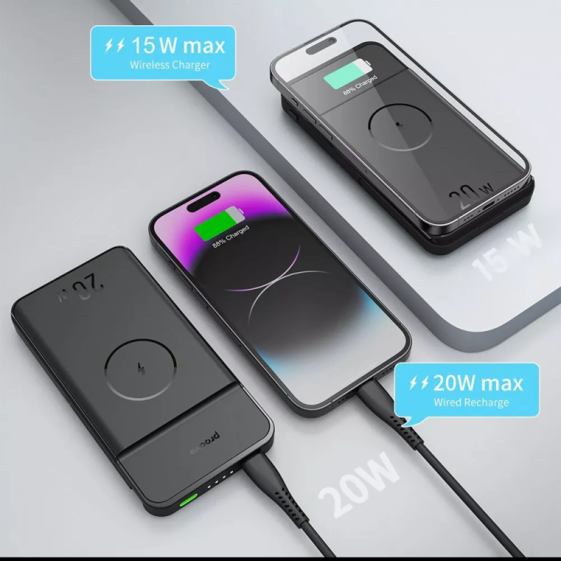 Зовнішній акумулятор Повербанк 10000mAh зі швидкою зарядкою 20W з бездротовою зарядкою Proove Power Stand 2 in 1 Black