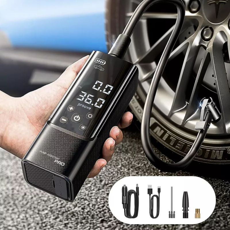 Портативний акумуляторний компресор насос для автомобіля 120W з LED-ліхтарем Proove Pump Assistant Lite Silver