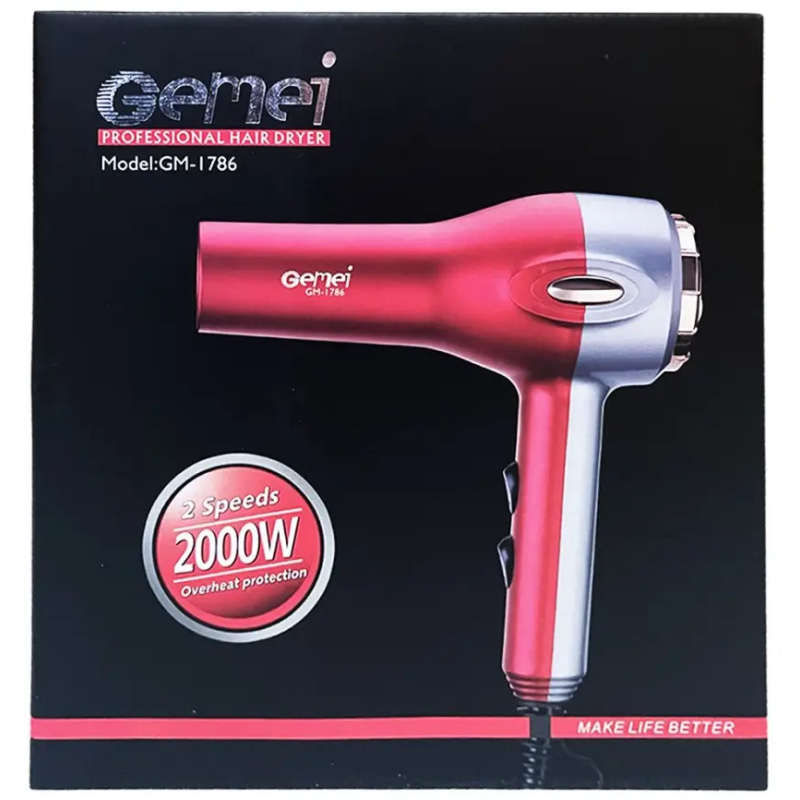 Професійний фен для волосся з іонізацією та 2 температурних режими Gemei GM-1786 2000Вт Red