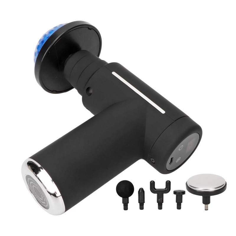 Ручний масажер Gun Deep пістолет вібраційний з акумуляторним підігрівом з 6 насадками і 6 режимами роботи Black