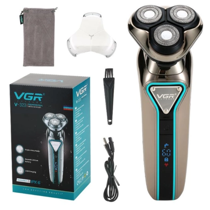 Електробритва роторна з плаваючими головками водонепроникна бритва з дисплеєм для вологого та сухого гоління VGR V-323 8Вт IPX6 Grey Електробритва роторна з плаваючими головками водонепроникна бритва з дисплеєм для вологого та сухого гоління VGR V-323 8Вт IPX6 Grey