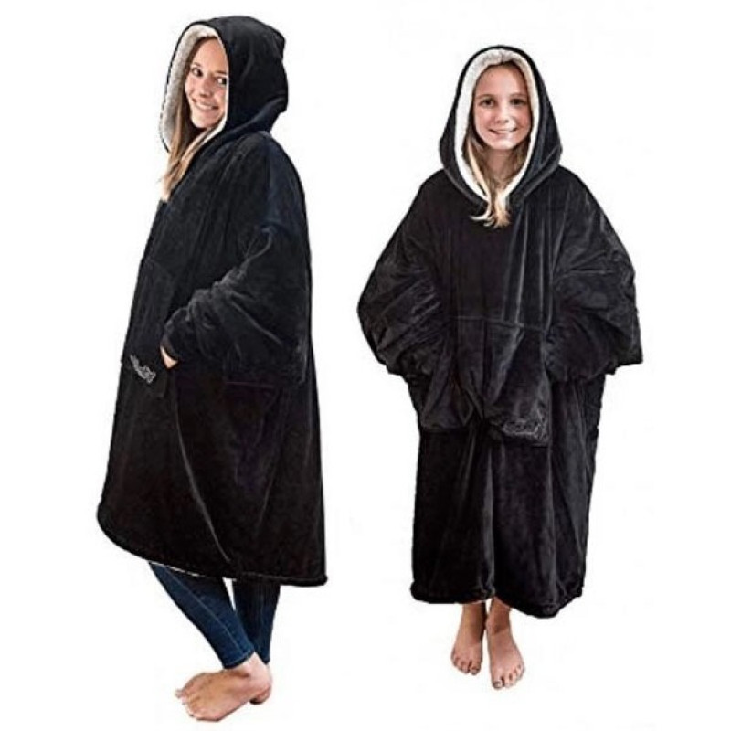 Толстовка плед з капюшоном і рукавами Huggle Hoodie теплий халат худі оверсайз Black