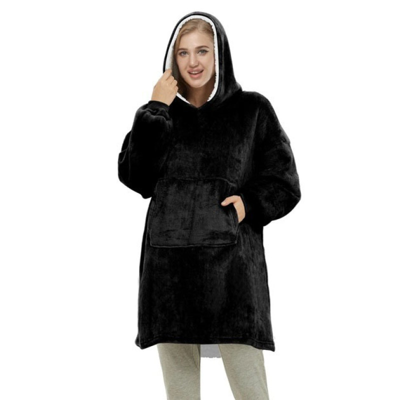 Толстовка плед з капюшоном і рукавами Huggle Hoodie теплий халат худі оверсайз Black