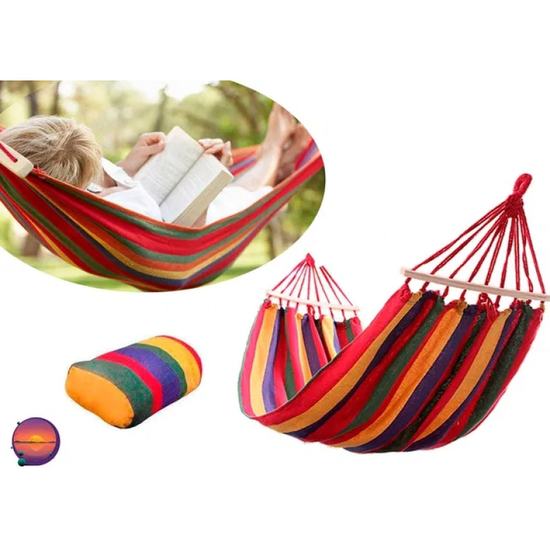 Класичний тканинний підвісний гамак з перкладиною 80x200 см Easy Camping (мексиканський) M1249