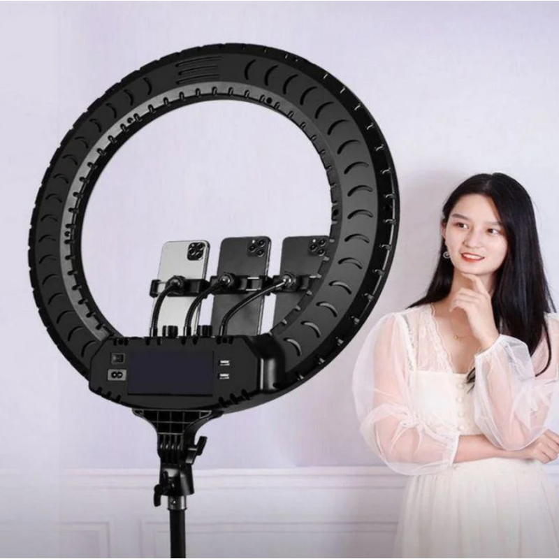 Кільцева LED лампа Ring Light 54 см + штатив, пульт та 3 тримачі смартфона (RL-21) набір блогера