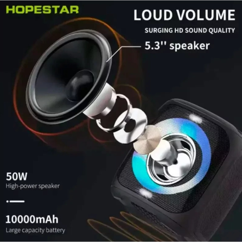 Велика блютуз колонка Hopestar party 100 із мікрофоном 50W bluetooth бездротова портативна акустика