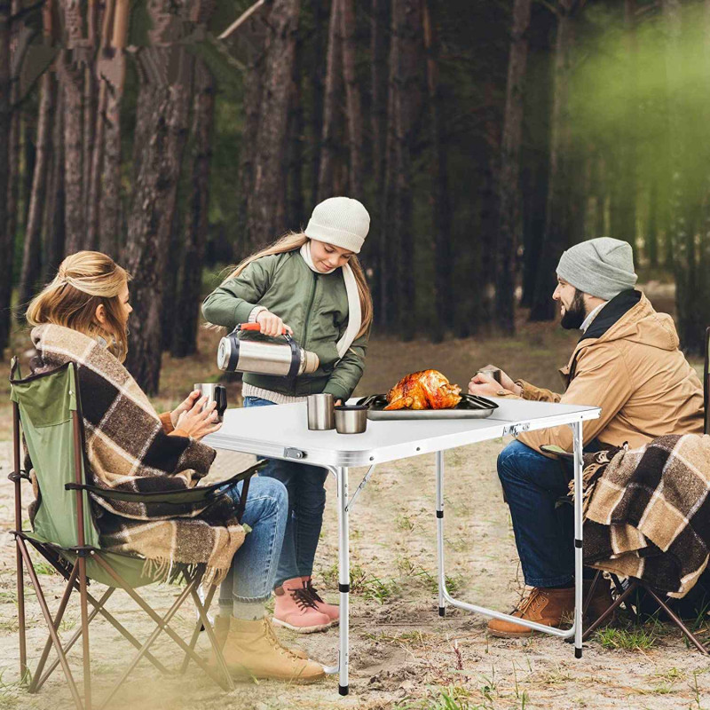 Розкладний стіл для пікніка з 4 стільцями + Мангал Easy Camping набір для кемпінгу (Білий)