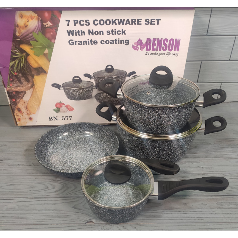Набір посуду Benson 7 предметів антипригарного покриття (BN-577) набір алюмінієвих каструль