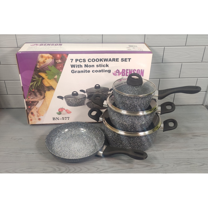 Набір посуду Benson 7 предметів антипригарного покриття (BN-577) набір алюмінієвих каструль