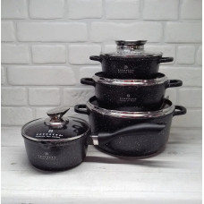 Набір каструль казанів + ківш 8 предметів з мармуровим покриттям Edenberg (EB-3984) Набір кухонного посуду Чорний