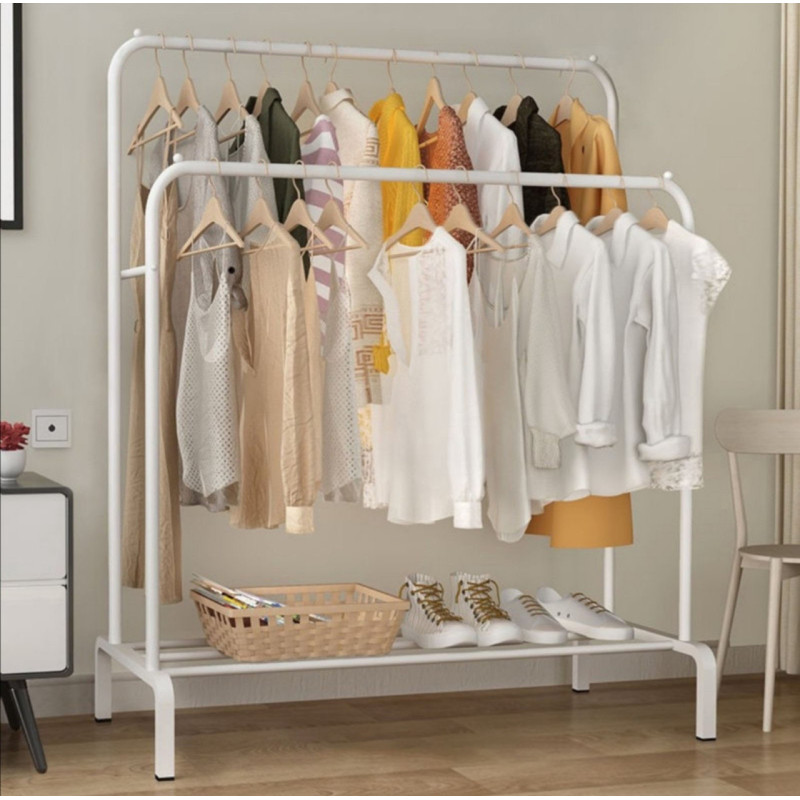 Подвійна вішалка для одягу та взуття Double floor Hanger підлогова біла