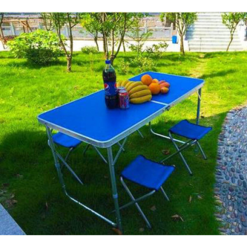 Розкладний стіл для пікніка з 4 стільцями Мангал Easy Camping набір для кемпінгу (Синій)
