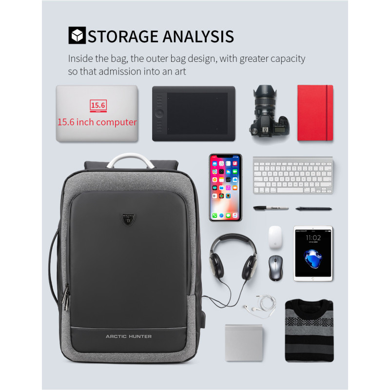 Стильний рюкзак Arctic Hunter з відділенням для ноутбука 15 - 17" (B00227) Grey