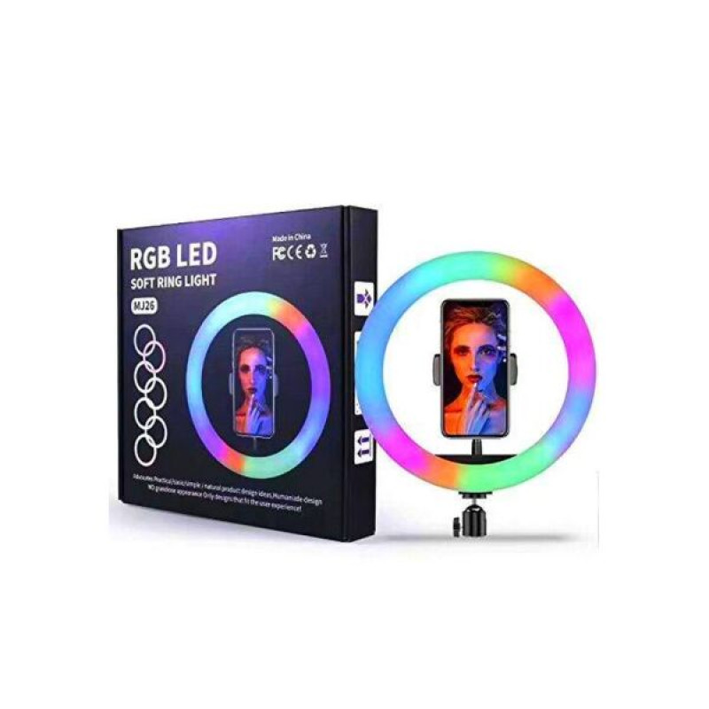 Різнокольорова кільцева RGB LED лампа 26 см + штатив 2м RGB MJ26