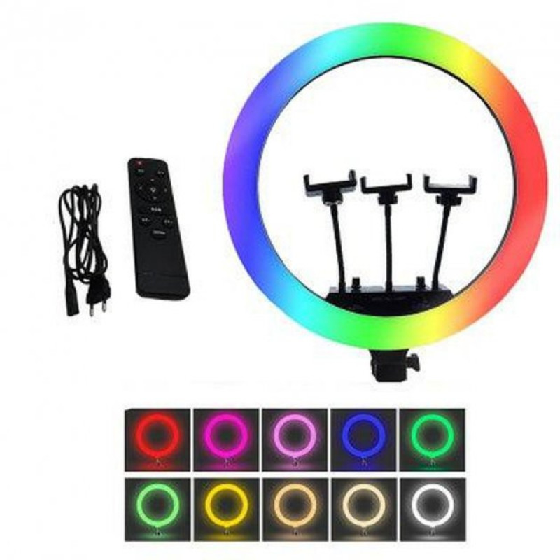 Різнокольорова кільцева лампа RGB зі штативом 2 м + пульт та сумка MJ18 LED набір блогера